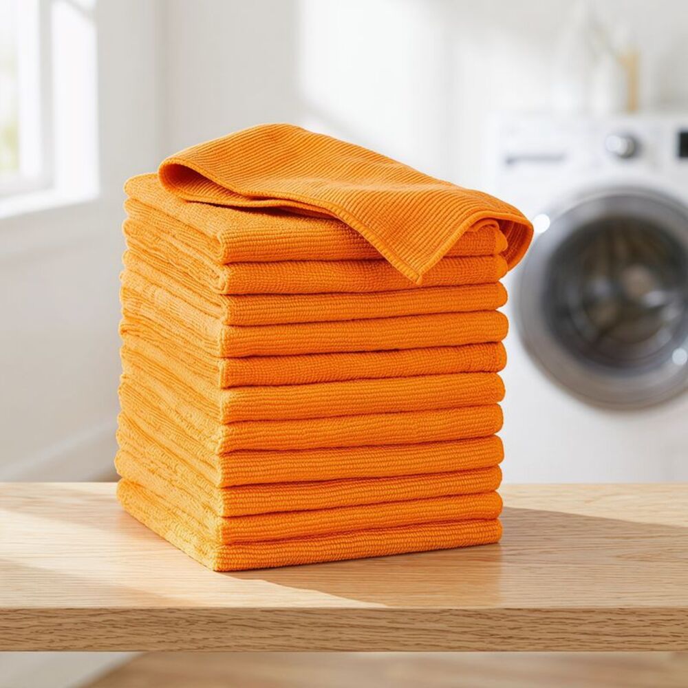 12 Pack Microfiber Lint Free High Absorbent Cleaning Rags 12" x 12" Orange